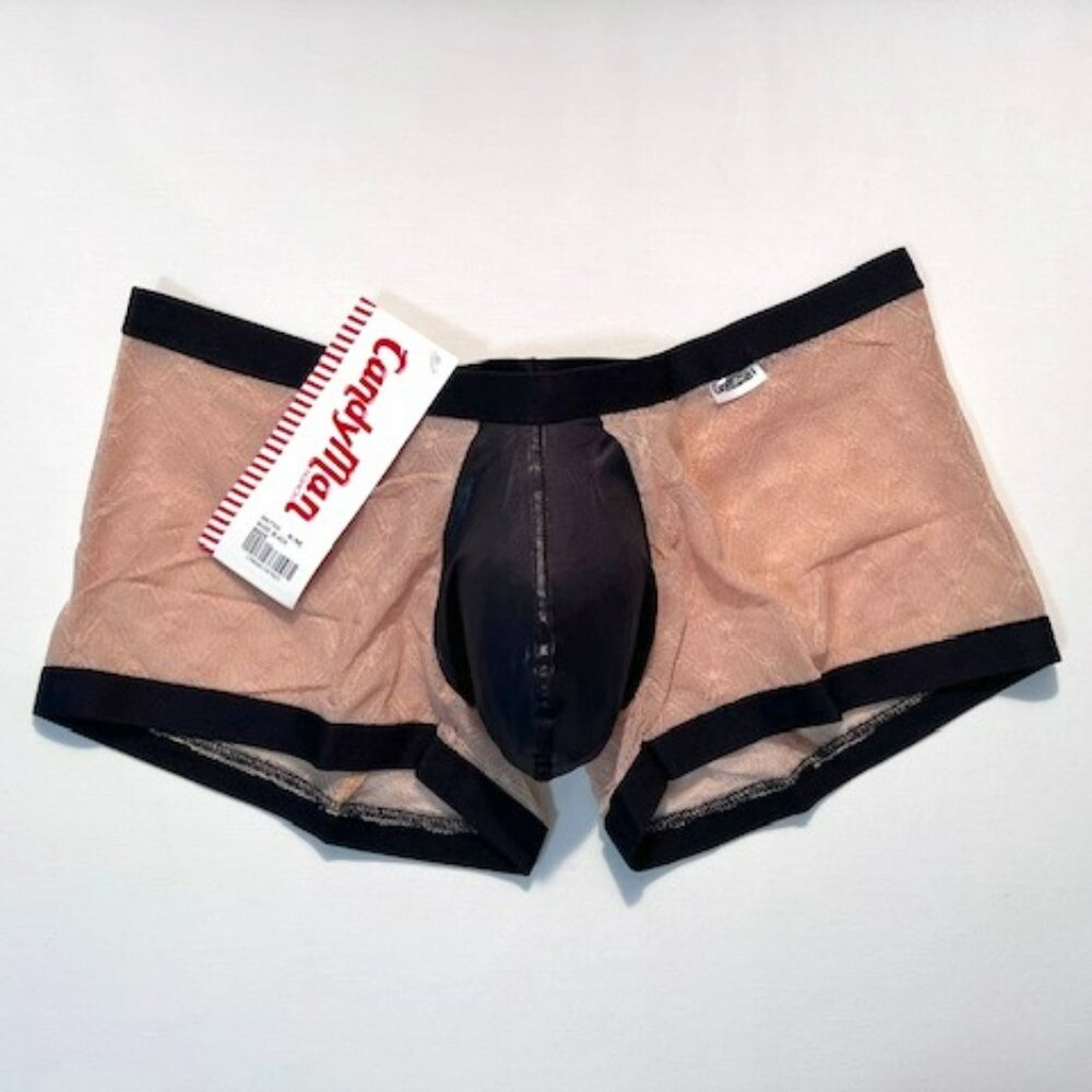 CandyMan Size S/M Nude Lace Boxer/Briefs/Trunks - Black/Nude - Pouch